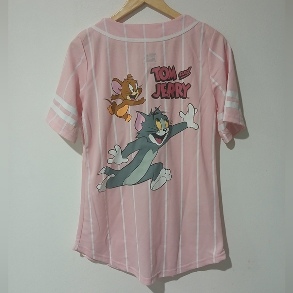 TOM & JERRY Pink Baseball Jersey Juniors Size: L (NEW) - Picture 6 of 7